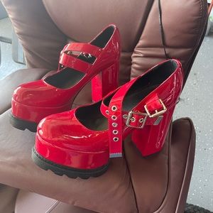 Red Platform Mary Janes